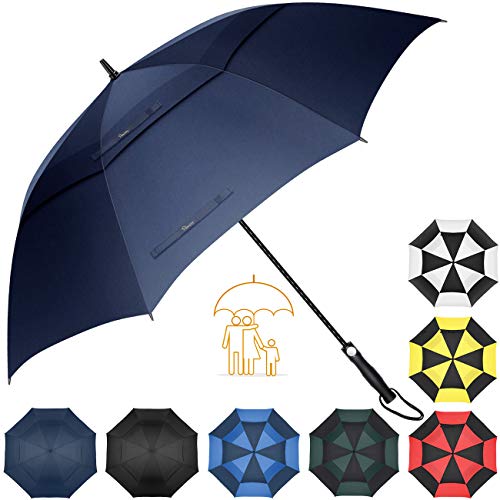 Heasy Large Umbrella Windproof Golf Oversize 68 Inch Automatic Open Double Canopy Vented Stick Rain Umbrellas for Men and Women Navy Blue