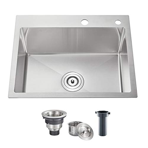20-inch Top-Mount/Drop in Kitchen Sink, SUS304 Stainless Steel kitchen Single Bowl with Sink Strainer, 20'16'9' (Brushed)