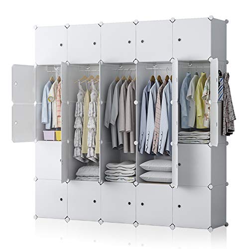 YOZO Portable Closet Armoire Wardrobe Organization Dresser Cube Storage Organizer Customizable Bedroom Armoire Dresser, 25 Cubes, Depth 18 inches, White