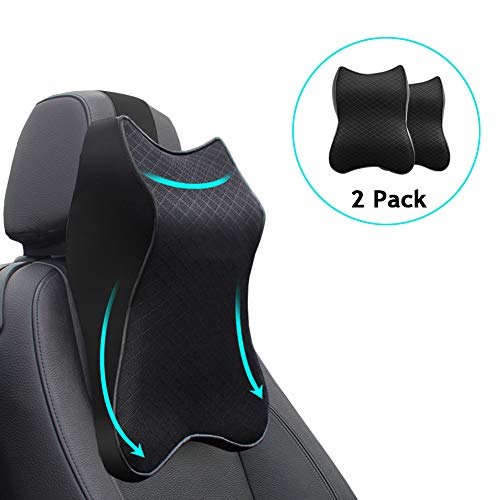 Car Seat Headrest Neck Rest Cushion - Ergonomic Car Neck Pillow Durable 100% Pure Memory Foam Carseat Neck Support - Comfty Car Seat Back Pillows for Neck/Back Pain Relief (Black 2pcs)