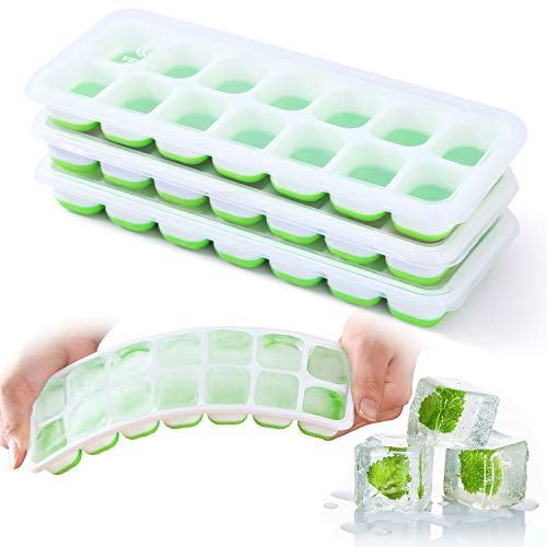 Ice Cube Trays, VEHHE 3 Pack Reusable Silicone 14-Ice Cube Molds with Spill-Resistant Removable Lid, Flexible and Odorless, for Whiskey and Cocktails