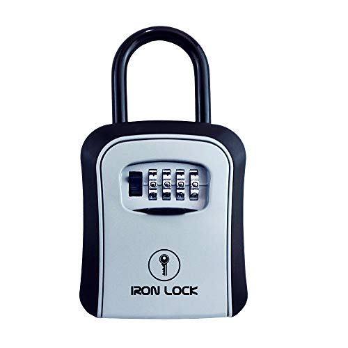 Iron Lock - Key Lock Box, Combination Portable and Wall Mounted Indoor/Outdoor Waterproof Key Lock Box, 4 Digit Combination Lock Box, Key Lock Box, A/B Switch with Resettable Code, Hold 5 Spare Keys