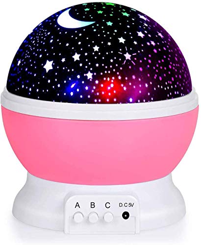 Star Night Light Projector, Baby Lights with 4 LED Bulbs 8 Light Color Changing with USB Cable 360 Degree Romantic Room Rotating Star Projector for Baby Kid Children Bedroom Decor