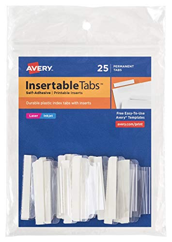 AVERY 16241 Insertable Index Tabs with Printable Inserts, Two, Clear Tab (Pack of 25)