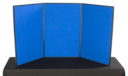 Tri Fold 3-Panel Display Board, 72 x 36, with Blue Hook & Loop-Receptive Fabric and Write-on Whiteboard