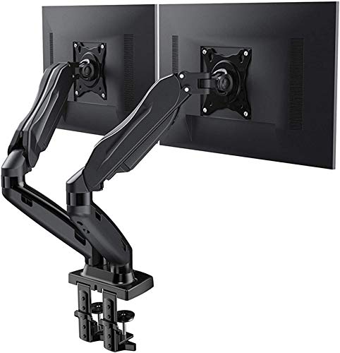 HUANUO Dual Monitor Stand - Adjustable Gas Spring Monitor Desk Mount Swivel VESA Bracket with C Clamp, Grommet Mounting Base for 17 to 27 Inch Computer Screens - Each Arm Holds 4.4 to 14.3lbs