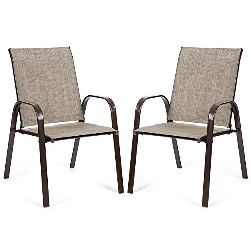 Giantex 2 Piece Patio Chairs, Outdoor Camping Chairs with Breathable Fabric, Set of 2 Garden Chairs with Armrest High Backrest for Garden Patio Pool Beach Yard Space Saving (1, Grey)
