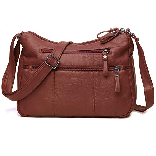 Volcanic Rock Women Crossbody Bag Pocketbooks Soft PU Leather Purses and Handbags Multi Pocket Shoulder Bag (Red-11.8')