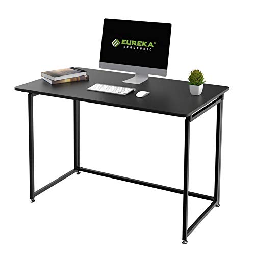 EUREKA ERGONOMIC Rolling Desk, 43' Mobile Utility Table Folding Desk with Four Lockable Wheels Large Work Space One Button to Fold No Assembly Required, Black