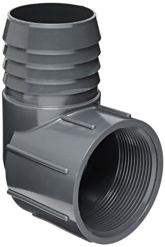 Spears 1407 Series PVC Tube Fitting, 90 Degree Elbow, Schedule 40, Gray, 1-1/2' Barbed x NPT Female