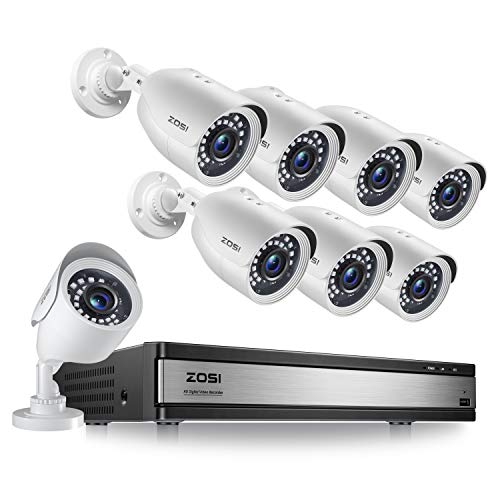ZOSI H.265+ 1080p 16 Channel Security Camera System, 16 Channel DVR Recorder and 8 x 1080p Weatherproof Surveillance CCTV Bullet Camera Outdoor Indoor, 80ft Night Vision, 90° View Angle (No HDD)