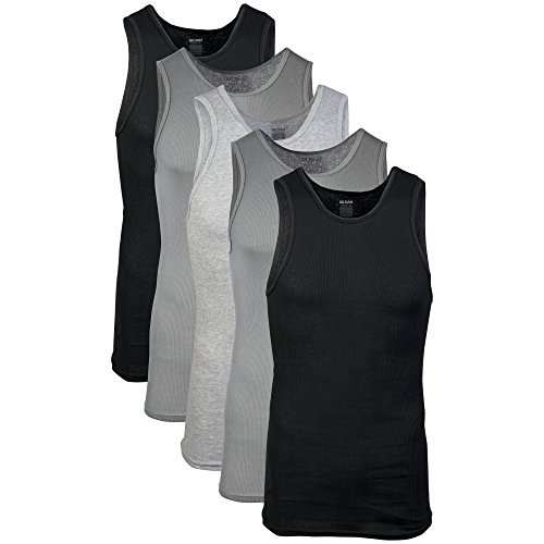 Gildan Men's A-Shirts 5 Pack, Grey/Black, Large