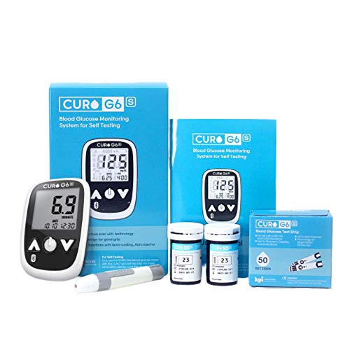 CURO G6s Glucose Bluetooth Home Test Kit - Blood Sugar Monitor Device and Included Set of 50 Strips (Limited TIME Promotional Offer)