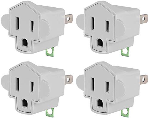 3-2 Prong Grounding Outlet Adapter, JACKYLED 3 Prong to 2 Prong Adapter Converter, ETL Listed Fireproof Material 200℃ Resistant Heavy Duty Wall Outlet Plug for Household Appliances Industrial, 4 Pack