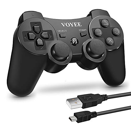 VOYEE Upgraded PS3 Controller, Wireless Controller with Enhanced Joystick/Battery/Motors, 7.0 ft Charging Cable for Sony Playstation 3 (Black)