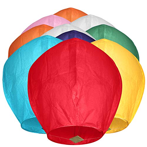 Maylai Handmade 10 Pack Chinese Lanterns Flying Paper Lanterns Wish Lanterns for Birthday Wedding New Year Party Anniversary in The Sky Assorted Colors 100% Biodegradable