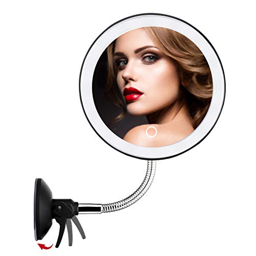 10X Magnifying Mirror with Light Makeup Mirror with Lights LED Lighted Makeup Mirror Vanity Mirror with Lights Flexible Gooseneck Mirror with Lights with Powerful Suction Cup