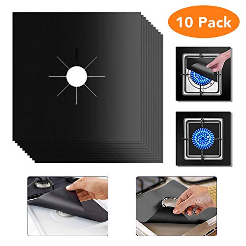Cupidkiss 10 Pack Stove Burner Covers, Nonstick Gas Stove Burner Liners Gas Range Protectors, Stovetop Covers for Gas Burners Double Thickness Easy Clean for Kitchen (Black)
