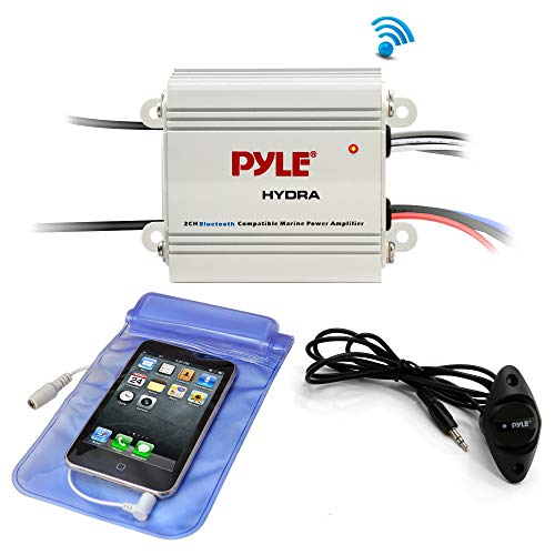 Pyle Auto 2-Channel Bridgeable Marine Amplifier - 200 Watt RMS 4 OHM Full Range Stereo with Wireless Bluetooth & Powerful Prime Speaker - High Crossover HD Music Audio Multi-Channel System-PLMRMB2CW