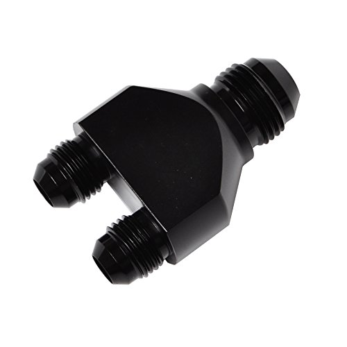 Male -10AN to 2 x -10AN Male Flare Coupling Union Y Block Splitter Hose Adapter Fitting, Black Aluminum Anodized AN10 Male Flare to 2xAN10 Male Thread Parallel tail 3 Way Pipe Connector