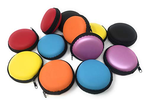 Bulk 12 Pack Hardshell Foam Protective Earphone Earbud Cases or Coin Purses - Zip Closure in 5 Awesome Colors
