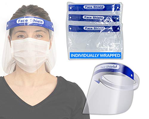 Reli. Face Shields (3 Pack, Individually Wrapped) Anti Fog Plastic Face Shield - Clear Face Shield Mask for Face Protection - Elastic Band, Foam Padding - Protective/Safety Face Shield, Reusable