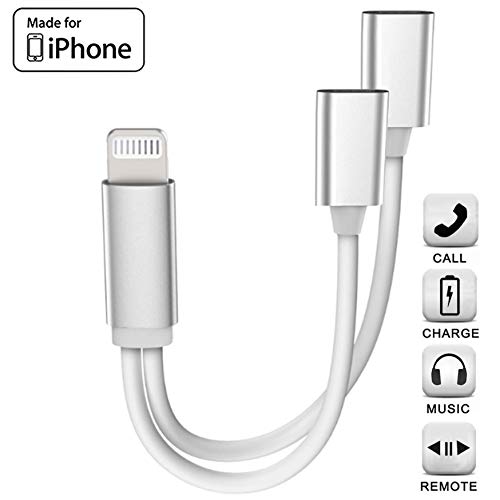 iPhone Adapter & Splitter, [Apple MFi Certified] 2 in 1 Dual Lightning Headphone Jack AUX Audio and Charge Adaptor Dongle Cable Compatible for iPhone 11 pro/Xs Max/XR/X/8/7 Support All iOS System