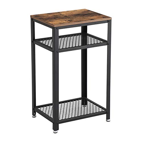 VASAGLE Industrial Side Table, End Telephone Table with 2-Tier Mesh Shelves, for Office Hallway or Living Room, Wood Look Accent Furniture with Metal Frame ULET75BX