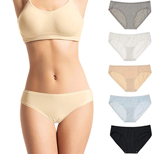 FROLADA Women's Underwear Cotton Stretch Bikini Panties Seamless Low Waist Soft Breathable Panties 5 Pack