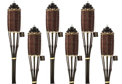 Burnt Sienna Classic Weave Bamboo Torches; Decorative Torches; Fiberglass Wicks; Extra-Large (16oz) Metal Canisters for Longer Lasting Burn; Stands 59' Tall (6 Pack)