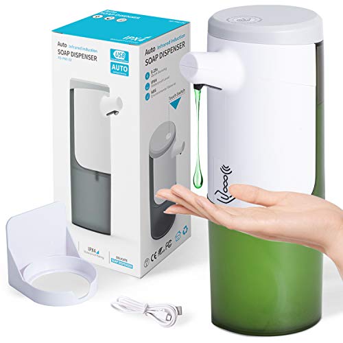 Automatic Soap Dispenser, Touchless Hand Sanitizer Dispenser USB Rechargeable, IPX4 Waterproof Hands Free Soap Dispenser for Kitchen Bathroom, Countertop Wall Mounted, 15oz/ 450ml Large Capacity