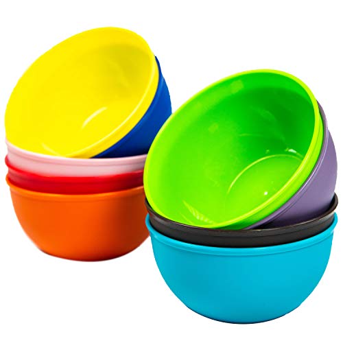 Youngever 9 Pack 10 Ounce Plastic Bowls, Kids Plastic Bowls, Set of 9 in 9 Assorted Colors