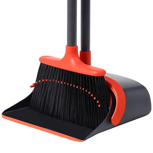 Long Handle Broom and Dustpan Set/Dust Pan and Broom Set Standing Upright Dustpan Broom Combo for Office Home Kitchen Lobby Floor Use