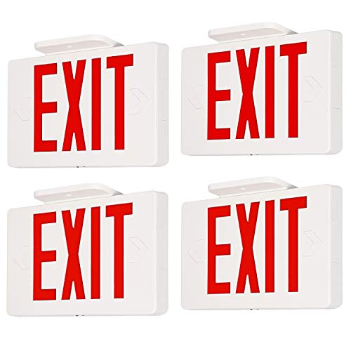 LED Exit Sign, Red Letter Emergency Exit Lights, 120V-277V Universal Mounting Double Face - 4 Pack