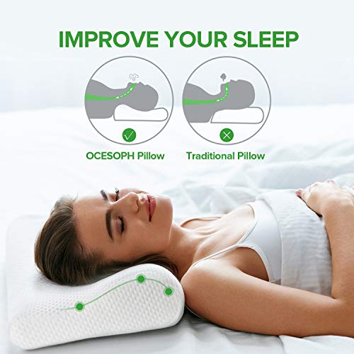 Neck Pillows for Sleeping, Memory Foam Pillow, Cervical Pillow for Neck Pain Relief, Orthopedic Contour Sleep Pillows, Bamboo Ergonomic Bed Pillow, Support for Back and Stomach for Side Sleepers