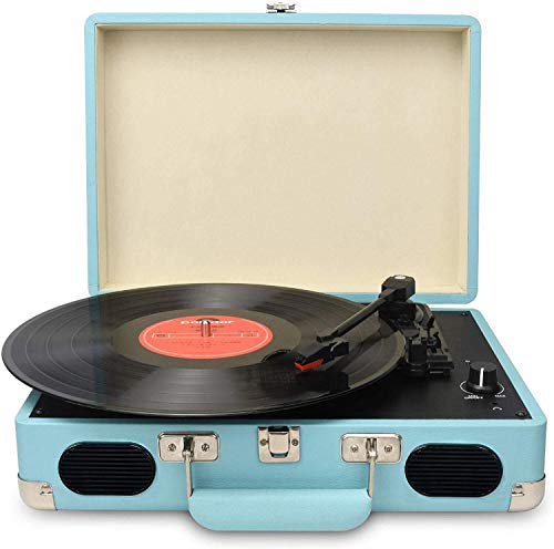 DIGITNOW Vintage Turntable,3 Speed Vinyl Record Player-Suitcase/Briefcase Style with Built-in Stereo Speakers, Supports USB/RCA Output/Headphone Jack / MP3 / Mobile Phones Music Playback (Blue)