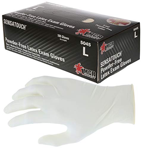 MCR Safety SensaTouch Disposable Gloves 5 mil Natural Latex, Powder Free Medical Grade with Textured Grip, X-Large, Box of 100