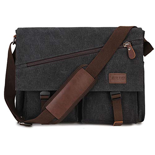 Messenger Bag For Men,Water Resistant Unisex Canvas Shoulder Bag Fits 14 Inch Laptop School Satchel Book Bag for Work and College