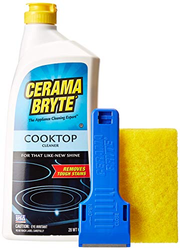 Cerama Bryte Ceramic Cooktop Cleaner (28 oz), Scraper and 5 Cleaning Pads Combo Kit