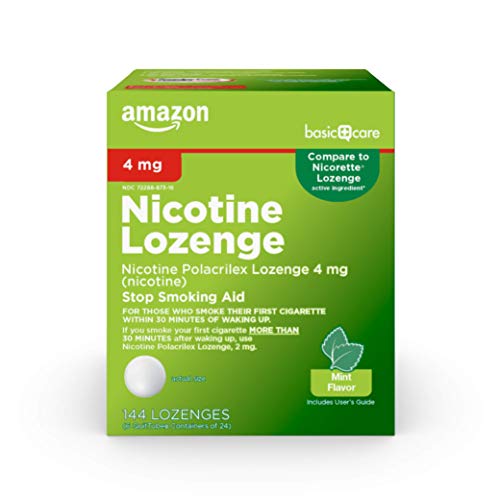 Amazon Basic Care Nicotine Polacrilex Lozenges, 4 mg (nicotine), Mint Flavor, Stop Smoking Aid, 144 Count