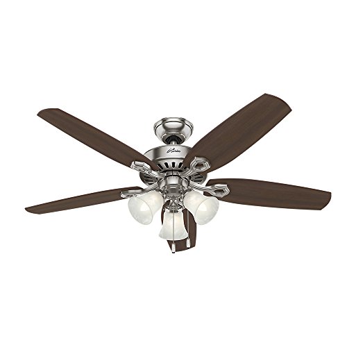 Hunter Builder Plus Indoor Ceiling Fan with LED Lights and Pull Chain Control, 52', Brushed Nickel