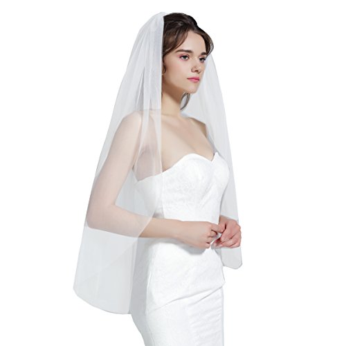 Wedding Bridal Veil with Comb 1 Tier Cut Edge Fingertip Length Ivory