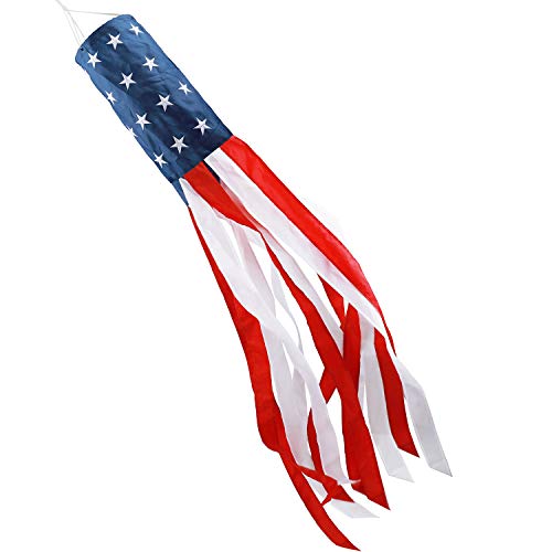 HOOSUN 60 Inch American US Flag Windsock, Outdoor Embroidered Stars & Stripes USA Patriotic Decorations-UV ray- Water Resistant-Fade-Resistant- Tear Resistant (60’‘ US Flag Windsock)