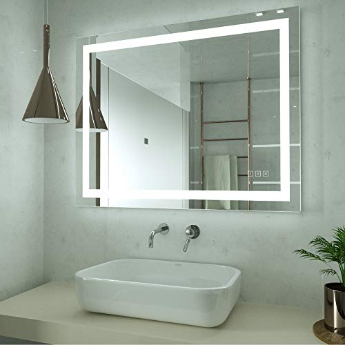 HAUSCHEN 32x40 inch LED Lighted Bathroom Wall Mounted Mirror with High Lumen+CRI 95 Adjustable Color Temperature+Anti-Fog Separately Control+Dimmer Function+IP44 Waterproof+Vertical & Horizontal