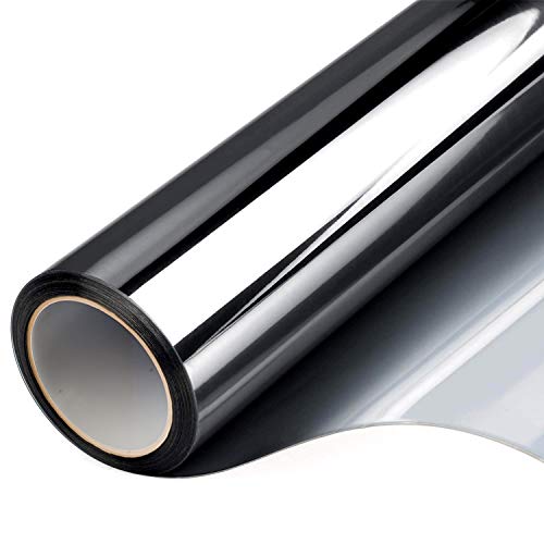 Window Tint for Home,One Way Window Mirror Privacy Film Vinyl Roll Heat Control Anti UV Static Cling Stained Glass Peel and Stick Door Coverings No Glue Stickers 17.7 Inch x 7.8 Feet Black Silver