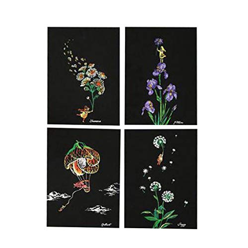 Owill 4pcs Scratch Off Pictures Building Flower Animal Women for Kids Adult Art DIY Magic Paper Scratch Art Paint Paint Postcard Set