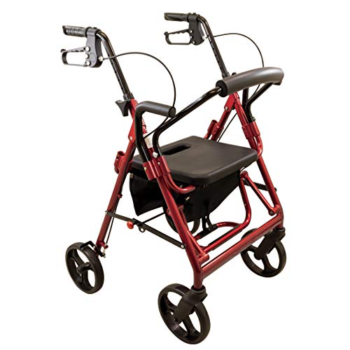 Carex Transport Chair Rollator Walker - Dual Function Walker For Seniors - 4 Wheel Walker With Wheels - Burgundy