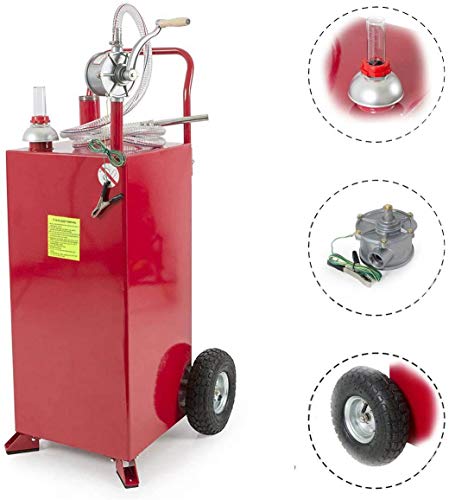 30 Gallon Fuel Transfer Tanks on Wheels Portable Gas Caddy Fuel Storage Tank with Pump Long Kink Free Hose for ATVs Cars Mowers Red