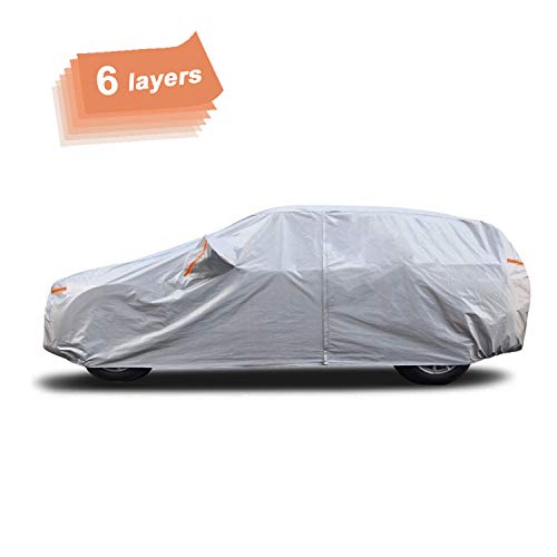 SEAZEN Car Cover 6 Layers, Waterproof SUV Car Cover with Zipper Door , Snowproof/UV Protection/Windproof, Universal Car Covers Breathable Fabric with Cotton (190’’-200’’)