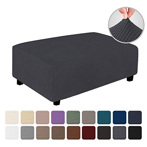 Easy-Going Stretch Ottoman Cover Folding Storage Stool Furniture Protector Soft Rectangle slipcover with Elastic Bottom(Ottoman X-Large,Dark Gray)